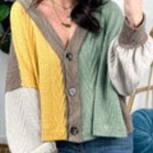 Lenise Color Block Textured Cropped Cardigan